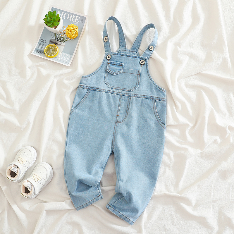 New Korean Comfortable Children Washable Cotton Baby Pants Baby Denim Overalls 2101