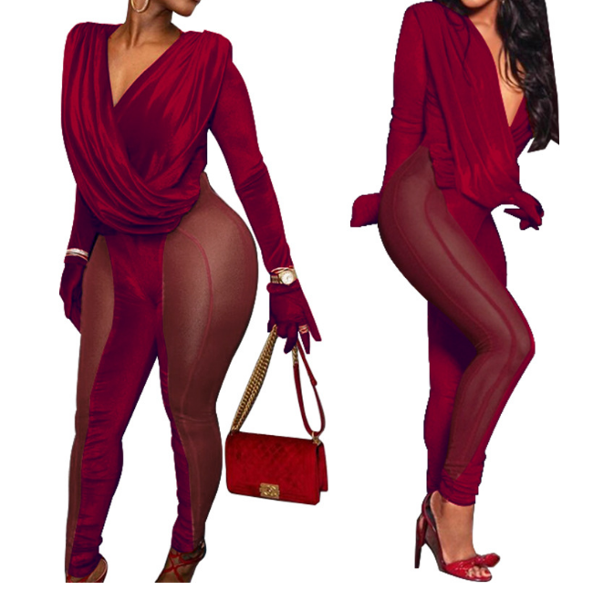 KYM05002 See Through Jumpsuits New 2021 Women Mesh Sexy Jumpsuit Club Wear for Women Sheer Velvet Black Jumpsuit 2021