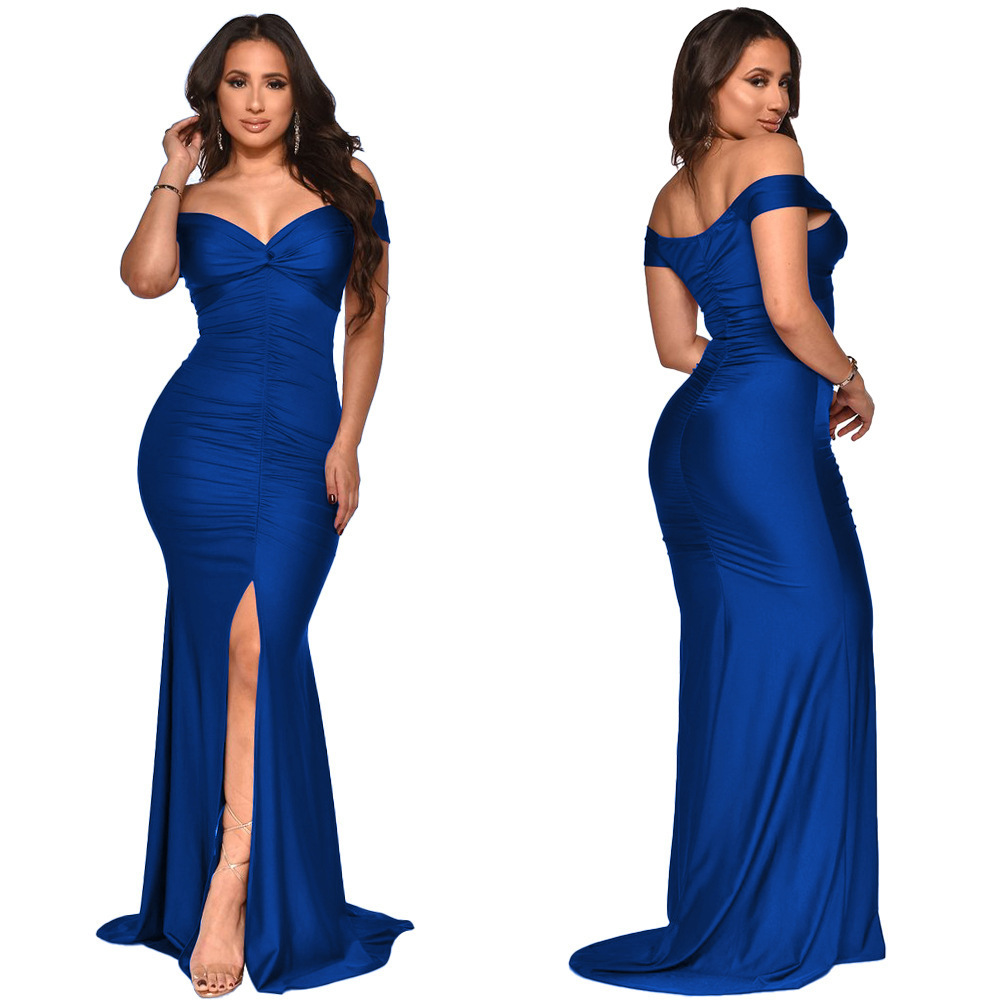 KHM10062 2022 elegant off shoulder high split bridesmaid dresses night gown prom evening dresses