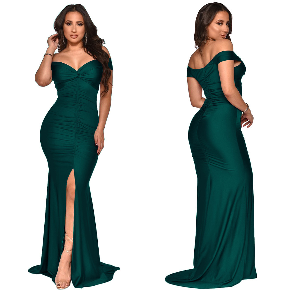 KHM10062 2022 elegant off shoulder high split bridesmaid dresses night gown prom evening dresses