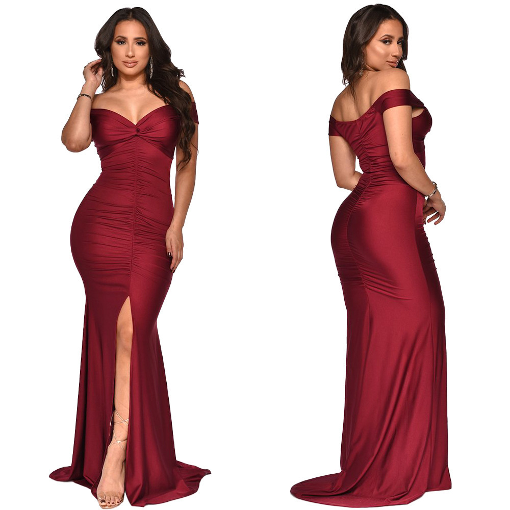 KHM10062 2022 elegant off shoulder high split bridesmaid dresses night gown prom evening dresses