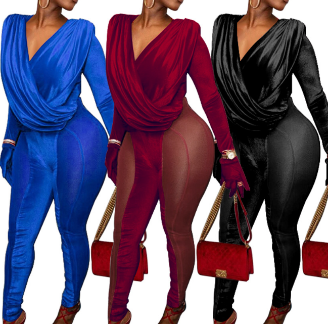 KYM05002 See Through Jumpsuits New 2021 Women Mesh Sexy Jumpsuit Club Wear for Women Sheer Velvet Black Jumpsuit 2021