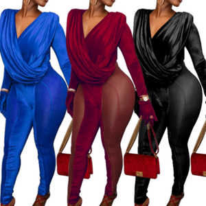 KYM05002 See Through Jumpsuits New 2021 Women Mesh Sexy Jumpsuit Club Wear for Women Sheer Velvet Black Jumpsuit 2021