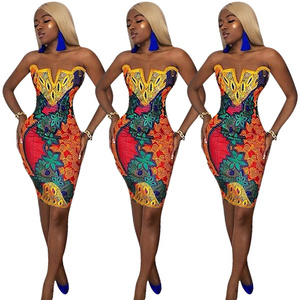 KNK008 Summer Woman African Midi Wrap Dresses 2022 Vintage Fashion Prom Dresses