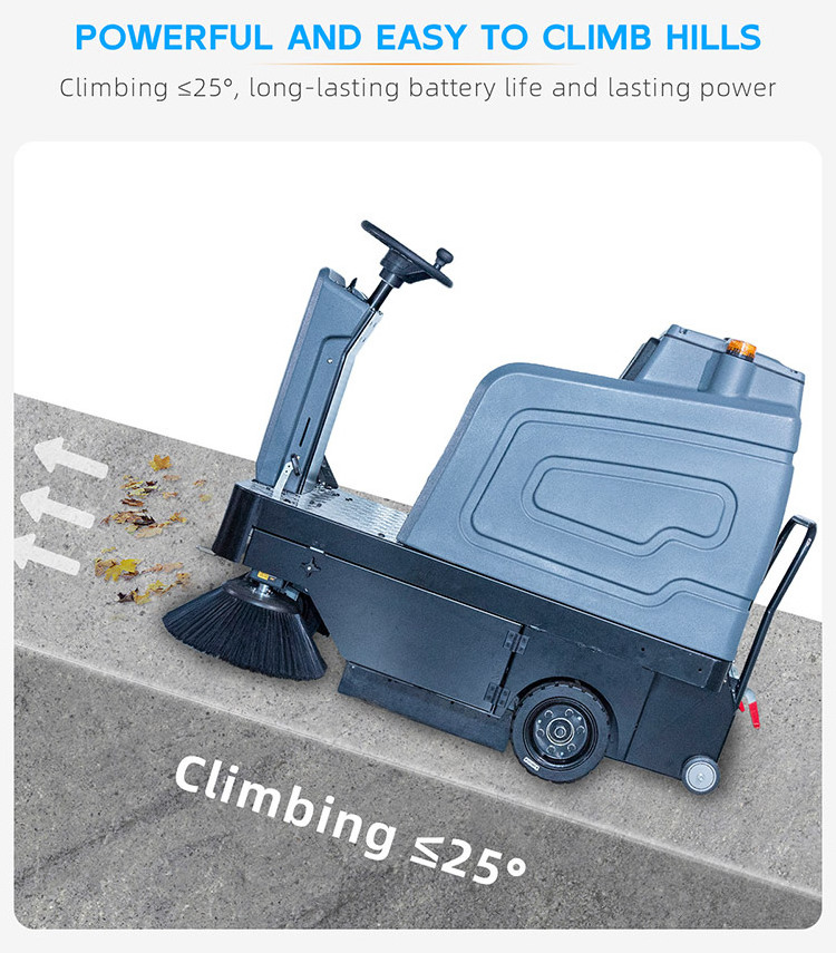 Newest Commercial Battery Powered Efficiency Ride on Electric Multi Functional Industrial Street Leaf Floor Sweeper