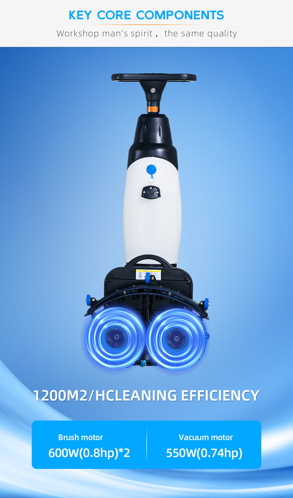 KUER KR-XS430 Electric Industrial Floor Scrubber New Hand Push Automatic Floor Washer Li-ion Battery Copper Motor Gear Engine