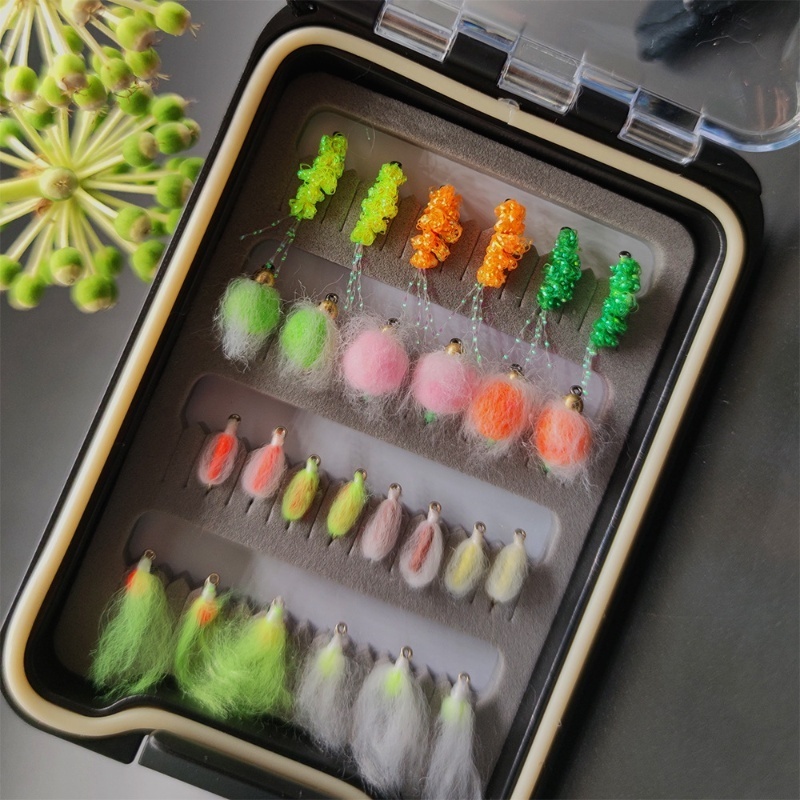 2024 New 26pcs/48pcs Brass Bead Milking Egg Fly Bug Salmon Egg Fly Fish Wet Flies Fast Sinking Trout Fishing Lures Bait