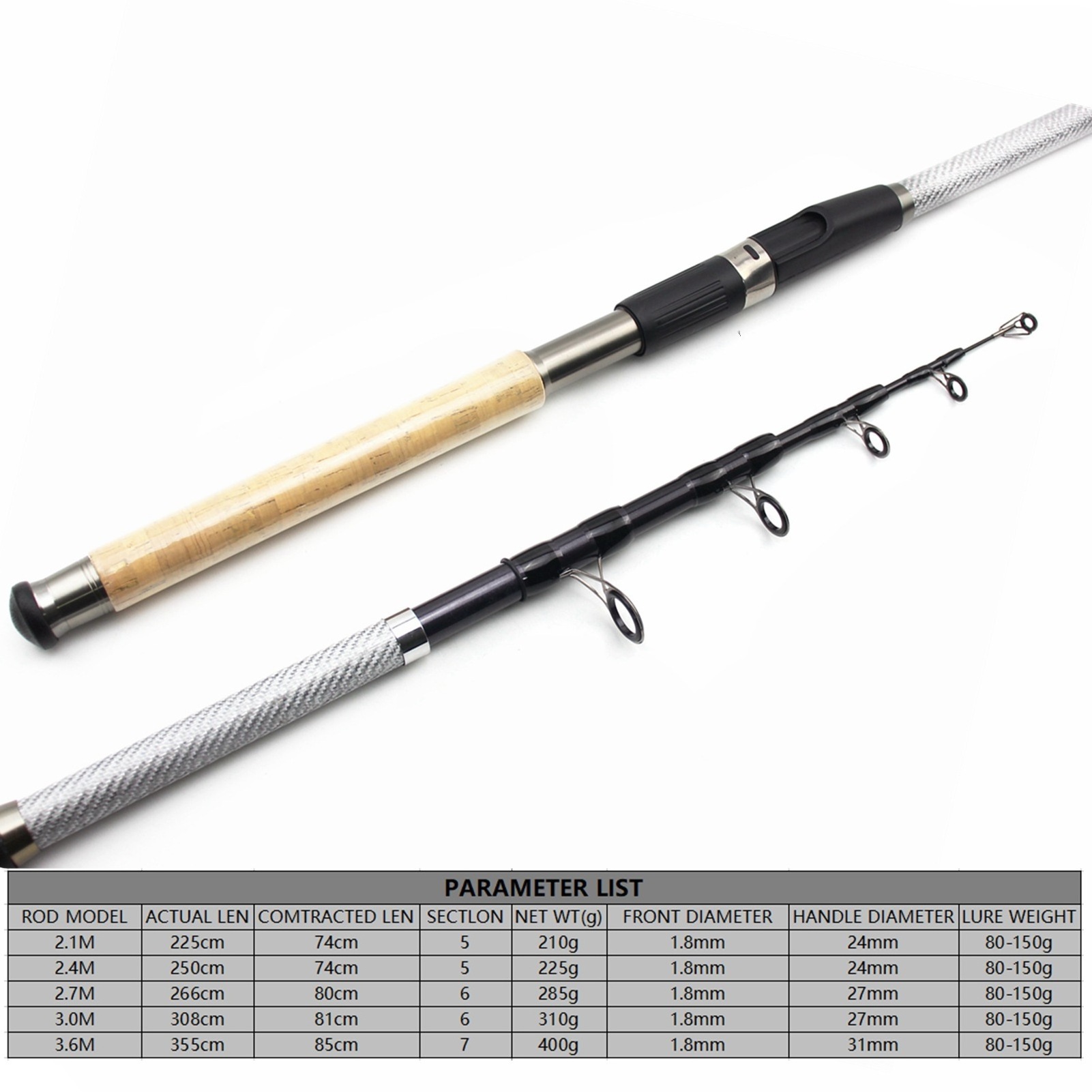 Fiberglass Long-range Telescopic Spinning Fishing Rod Multifunctional Rock Fishing Bass Rod