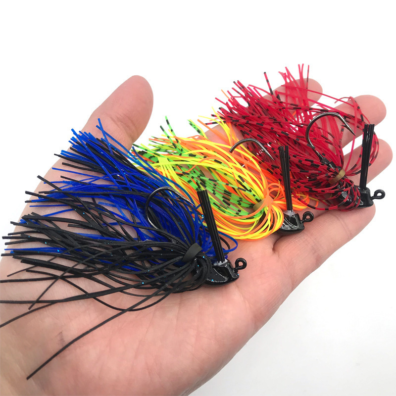 Hot sale 7g 10g 14g OEM Artificial Bait Skirt Jig Silicone Skirt Beard Fishing Lures Fishing Jig Hook Spinner Anti-hanging Grass