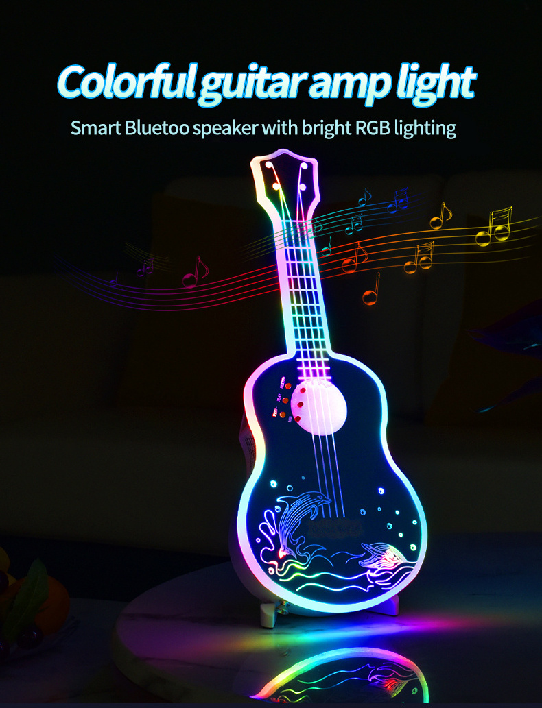 Customized Portable Rechargeable Karaoke Player Guitar shape outdoor indoor wireless Speaker with RGB light for party gifts