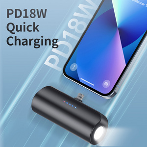 5000mah 18W Fast charging Pocket docking battery pack emergency mobile power bank for Iphone/apple android with torch