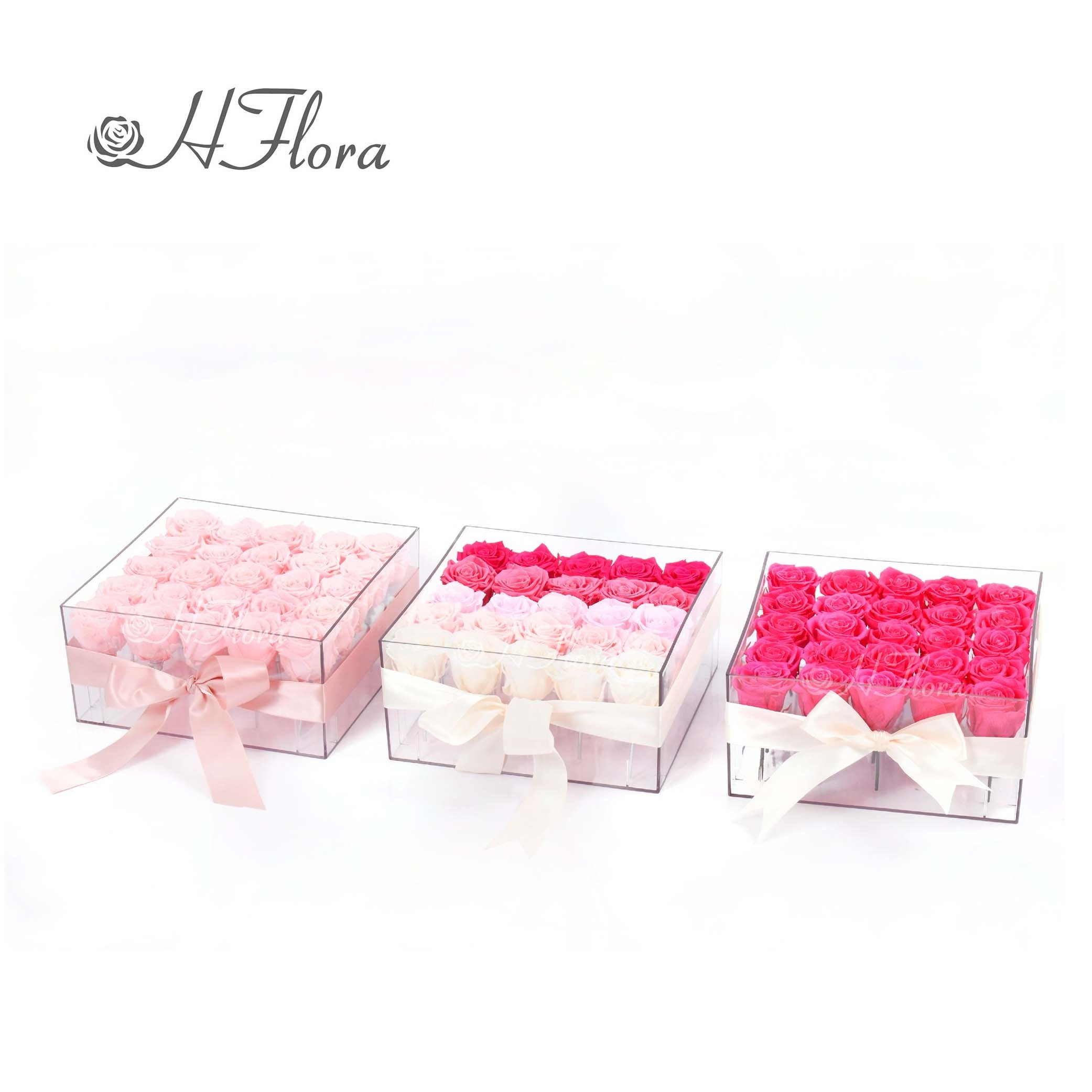 Hflora 25pcs Rosa Eterna In Acrylic Box Wholesale Preserved Flower For Mothers Day Gifts Valentines Day Gift For Girlfriend