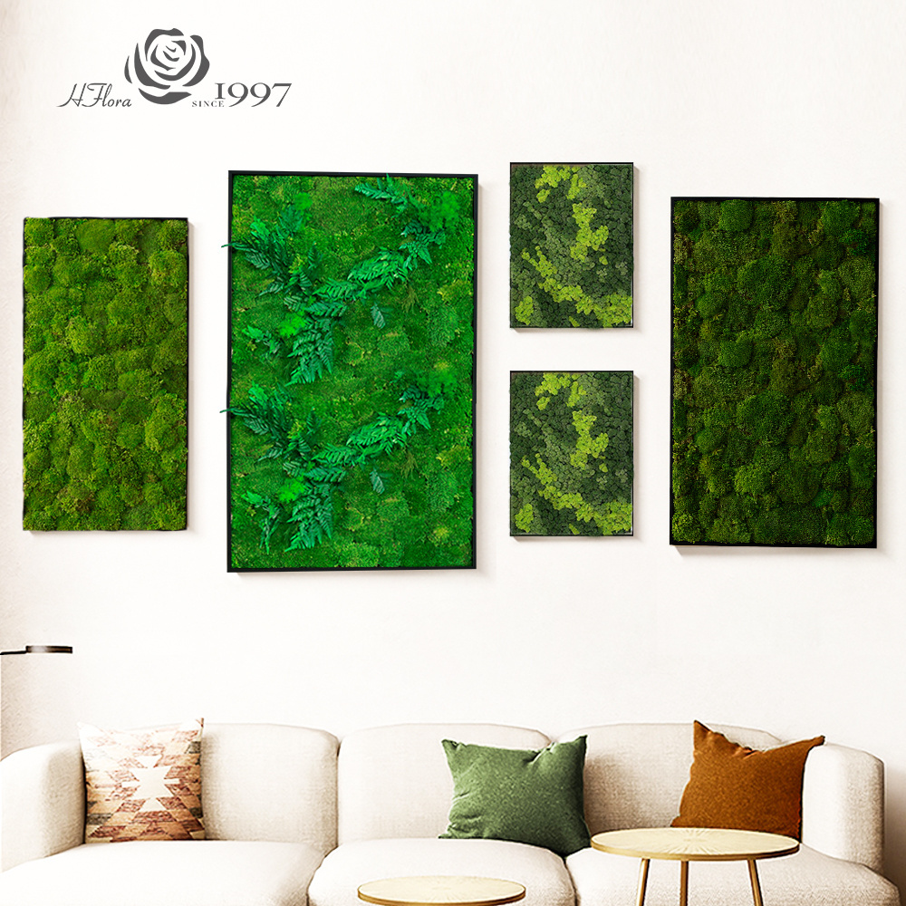 HFlora High Quality Reindeer Moss Wall Decoration Natural Preserved Moss panel