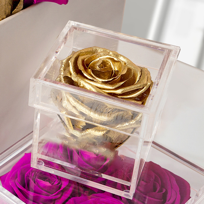 Floral Cadbury Roses Preserved Roses Acrylic Box Long Lasting Roses Rosa Eterna