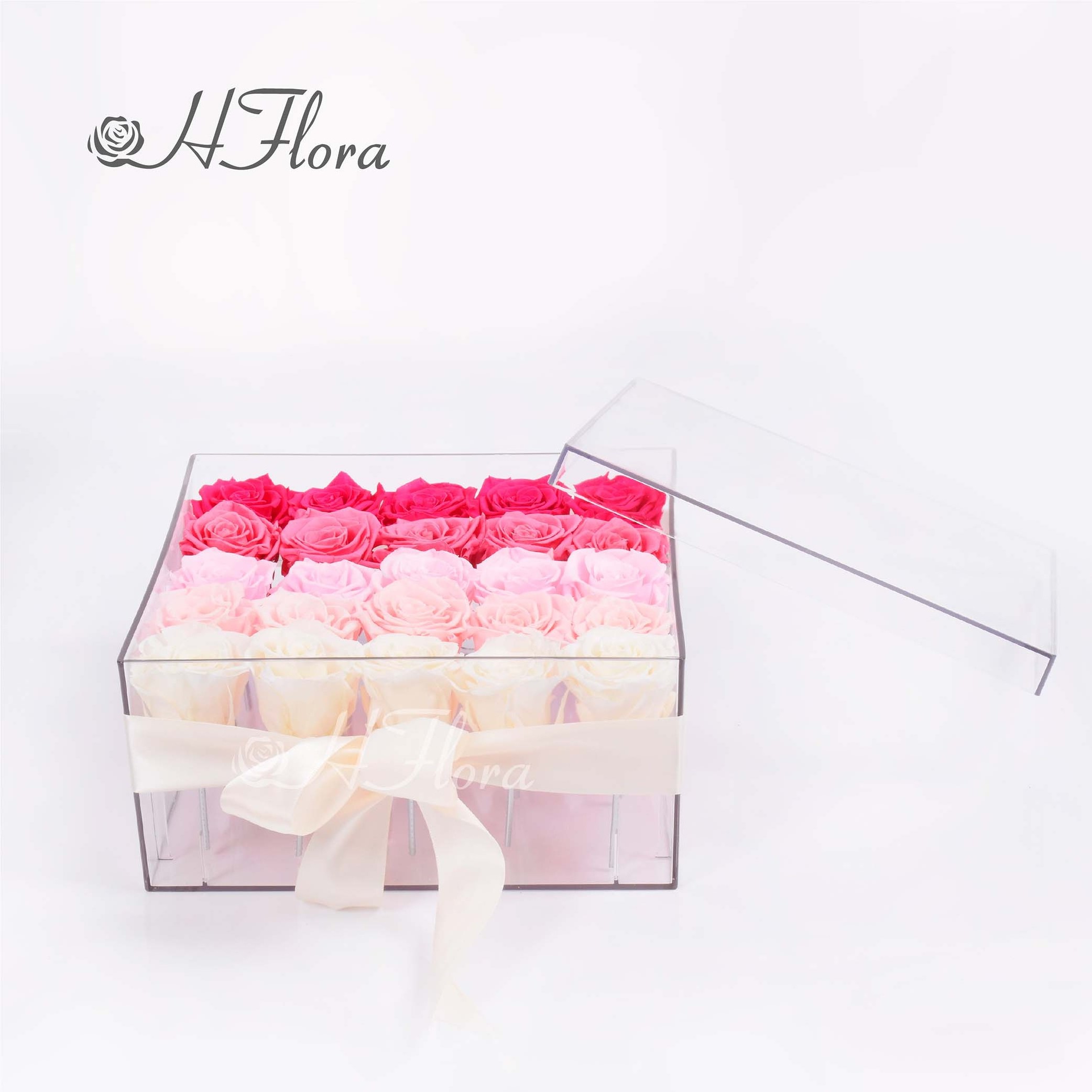 Hflora 25pcs Rosa Eterna In Acrylic Box Wholesale Preserved Flower For Mothers Day Gifts Valentines Day Gift For Girlfriend