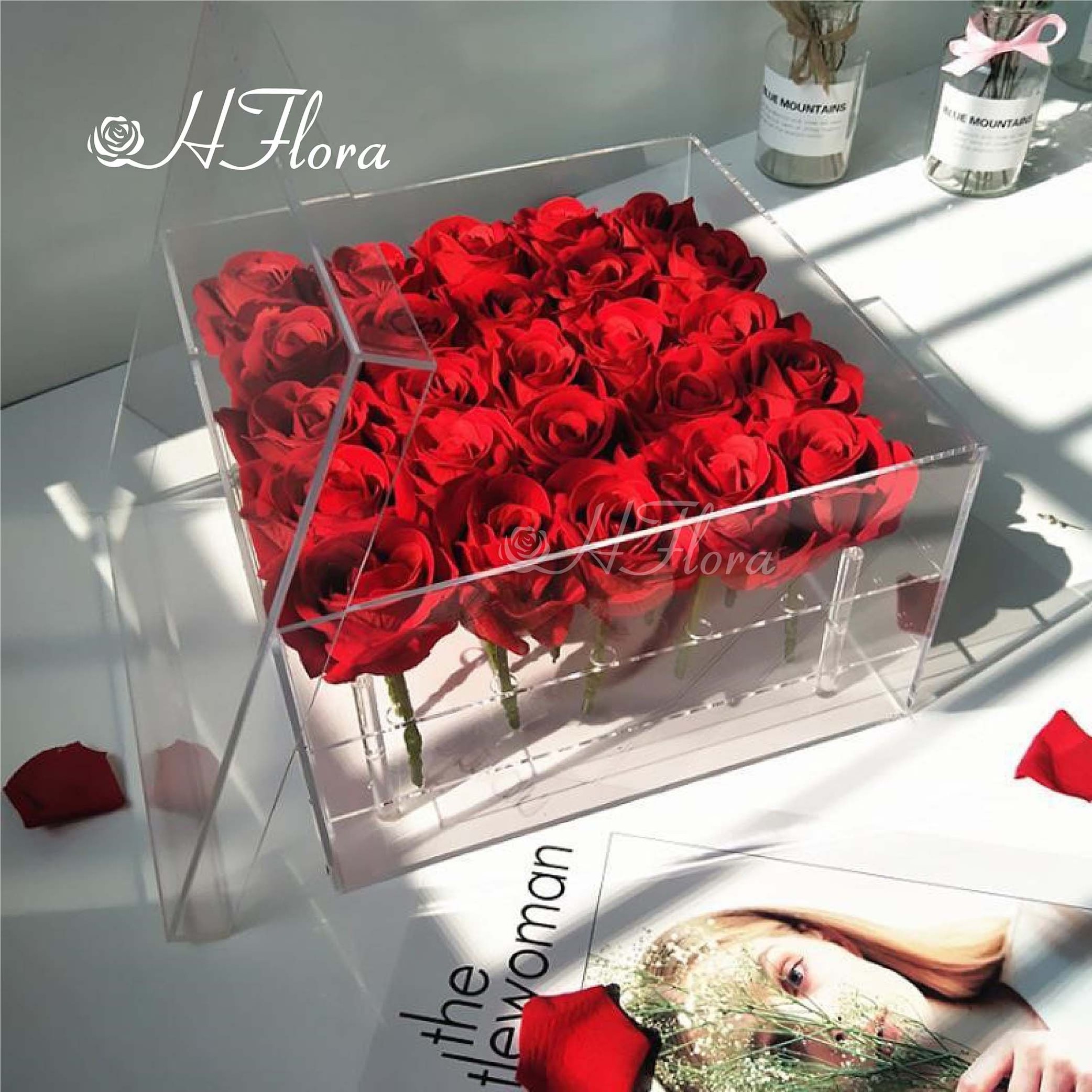 Hflora 25pcs Rosa Eterna In Acrylic Box Wholesale Preserved Flower For Mothers Day Gifts Valentines Day Gift For Girlfriend