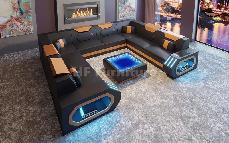 Latest Modern U Shape Sofa Leather Ktv Night Club Led Bar Sofa For Bar Lounge Nightclub Furniture