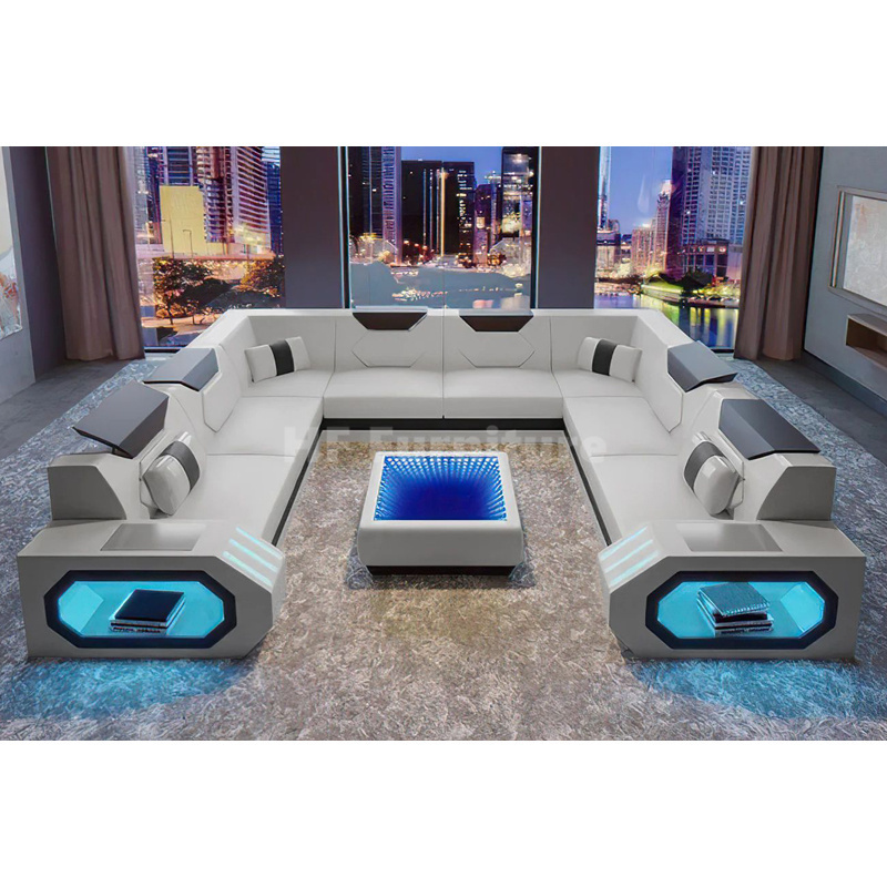 Latest Modern U Shape Sofa Leather Ktv Night Club Led Bar Sofa For Bar Lounge Nightclub Furniture