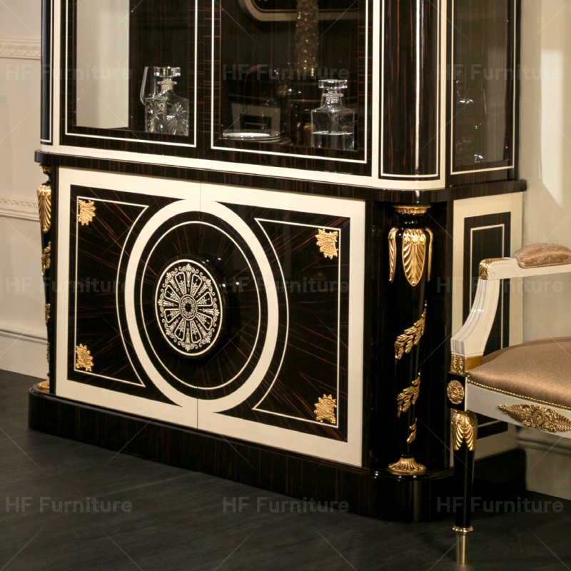 European Customized Showcase Dining Room Furniture Luxury Antique Wooden Carved Display  Cabinet