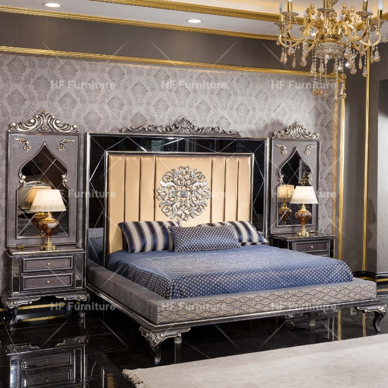 Royal Palace King Size Luxury Bedroom Sets Furniture Turkish Antique Wooden Bedroom Furniture