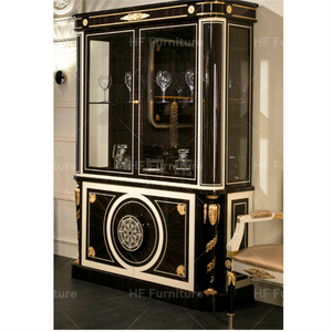 European Customized Showcase Dining Room Furniture Luxury Antique Wooden Carved Display  Cabinet