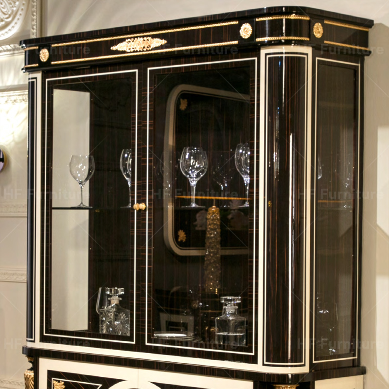 European Customized Showcase Dining Room Furniture Luxury Antique Wooden Carved Display  Cabinet