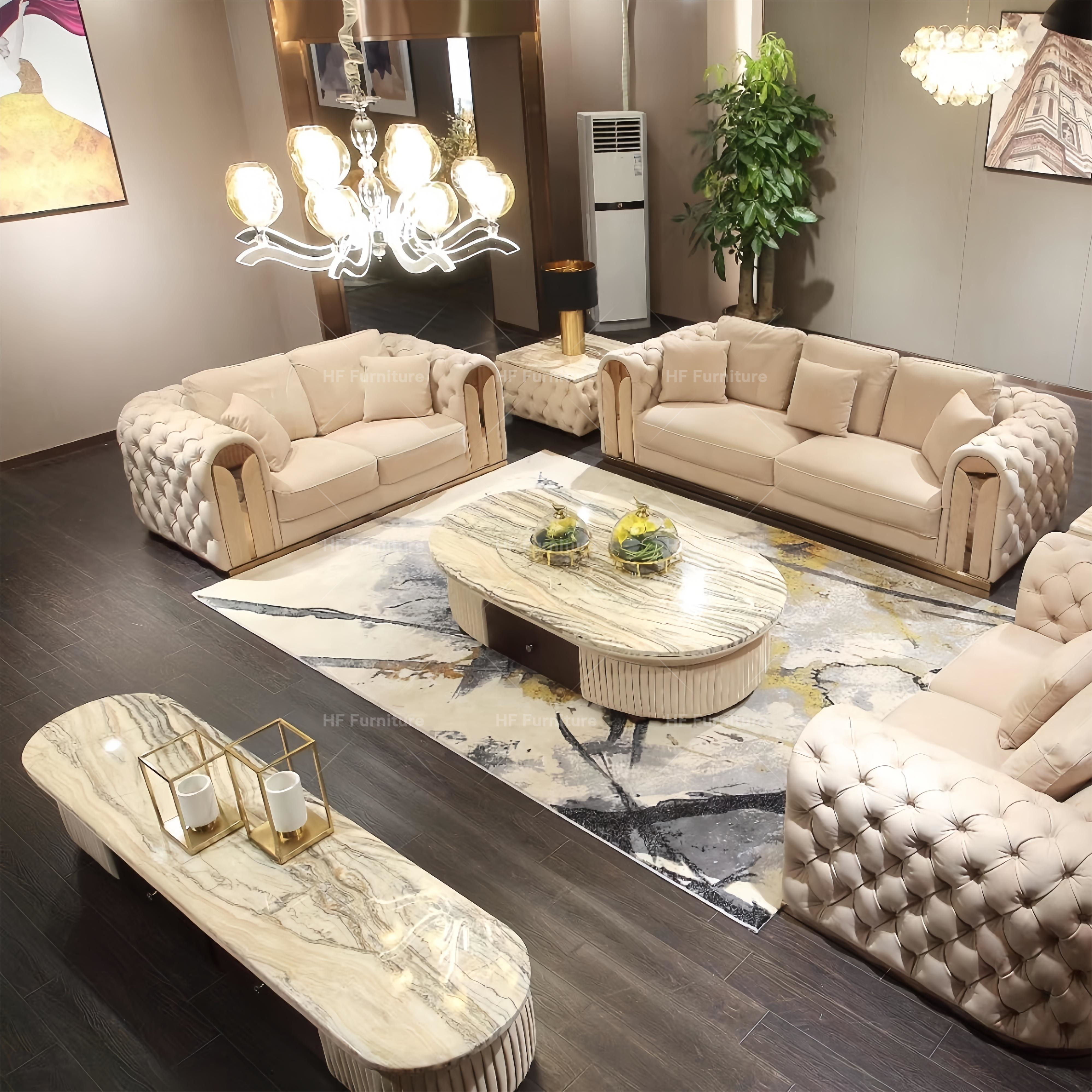 Elegance Leather Sofa Set Customized Comfortable Living Room Set Coffee Table and TV Stand