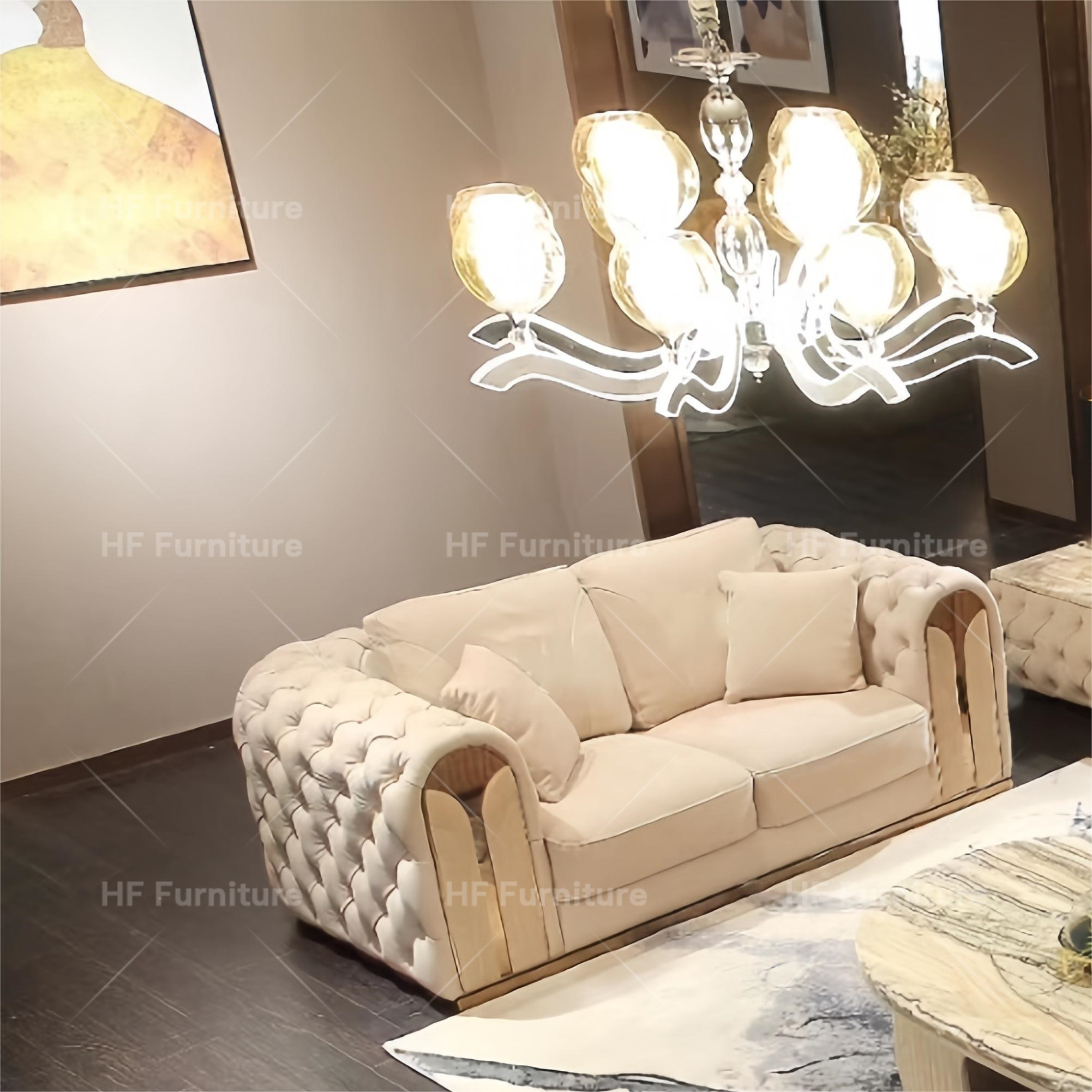 Elegance Leather Sofa Set Customized Comfortable Living Room Set Coffee Table and TV Stand