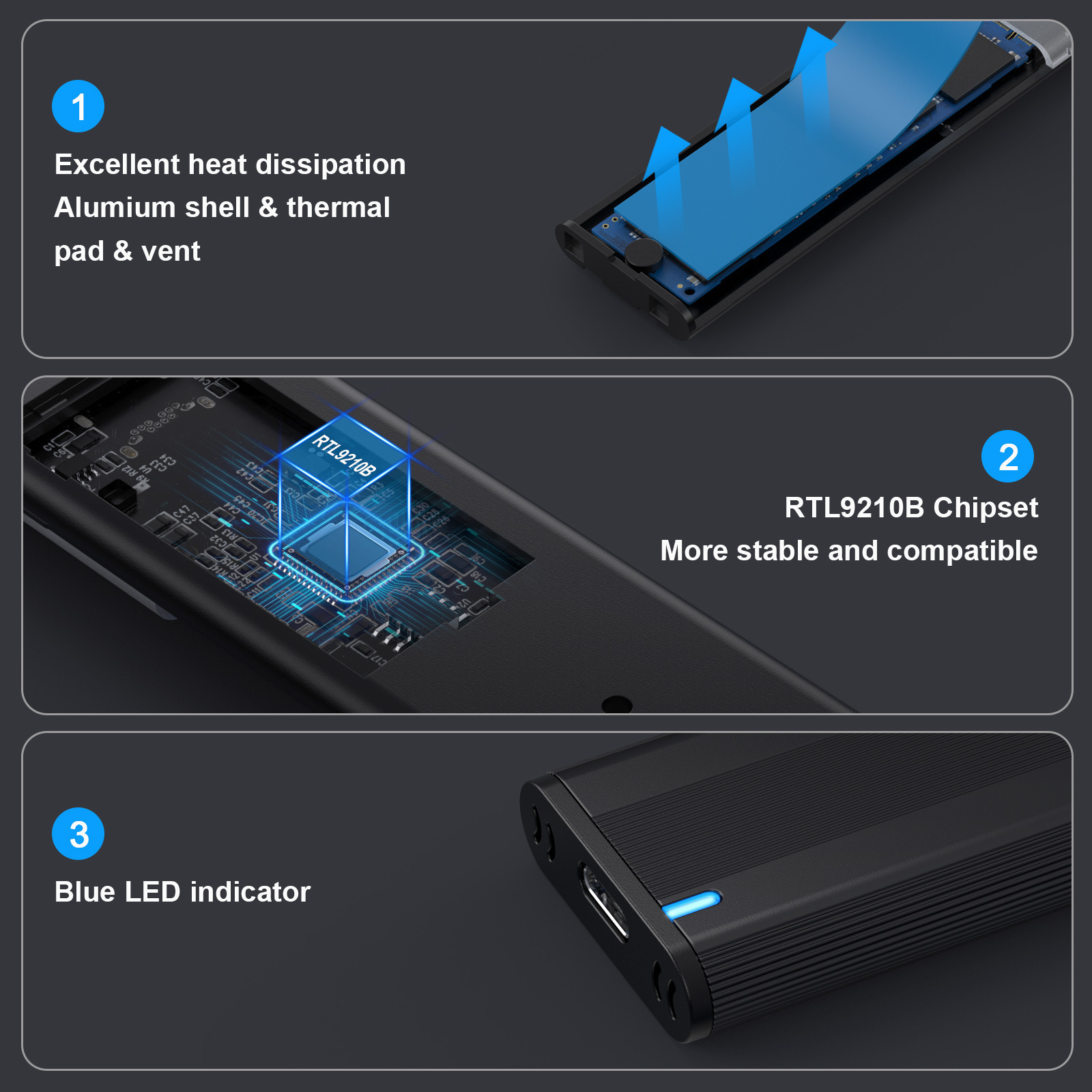 Usb 3.1 to M.2 NVME SSD external enclosure 10Gbps PCI Type c 3.1 SATA case