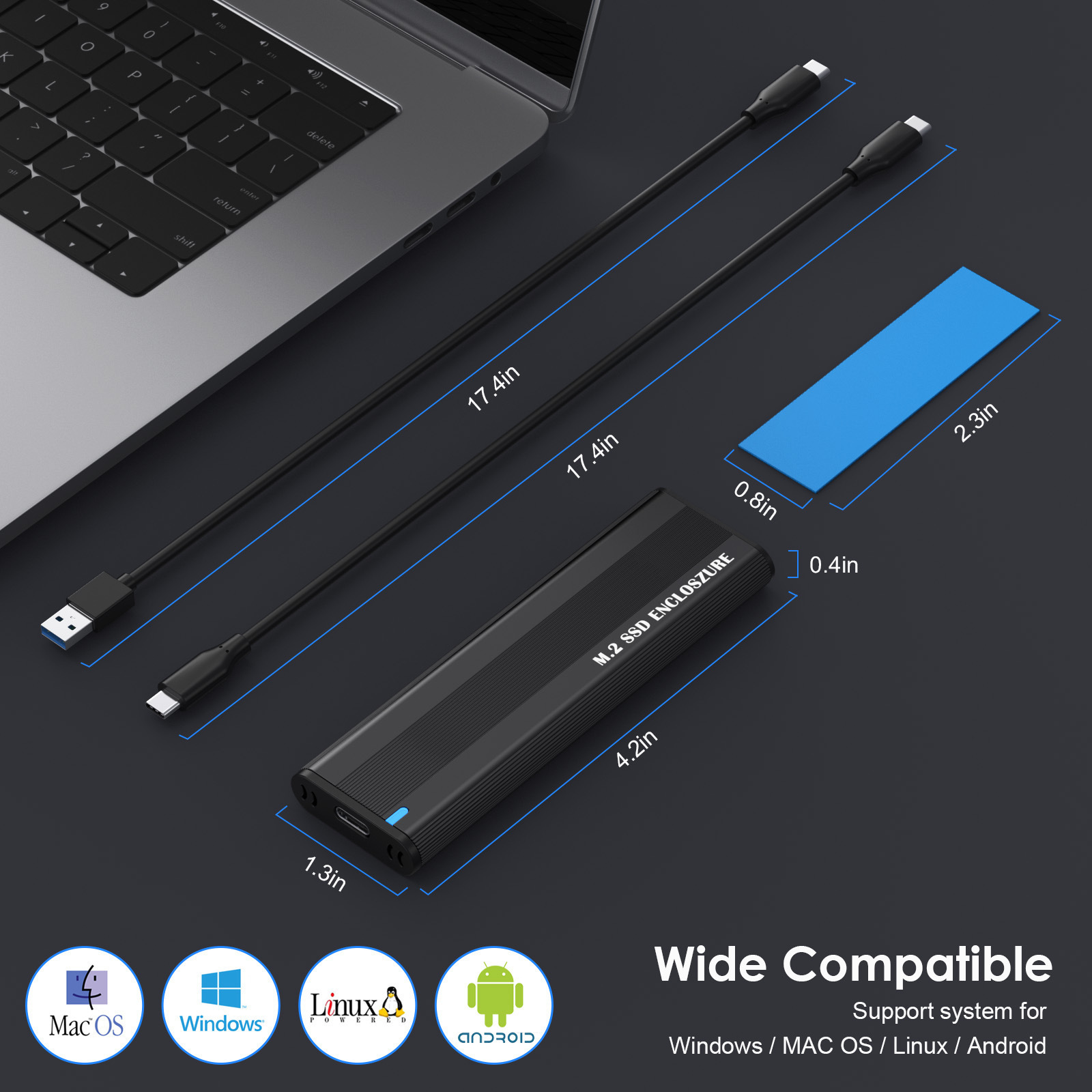 Usb 3.1 to M.2 NVME SSD external enclosure 10Gbps PCI Type c 3.1 SATA case