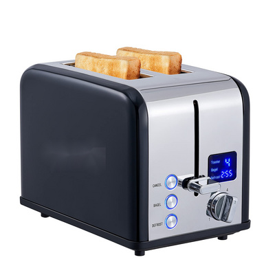 2 Slice Stainless Steel Toaster with LED Display, 1.5'' Extra-wide Slots with 6 Browning Settings, Cancel/Bagel/Defrost Function