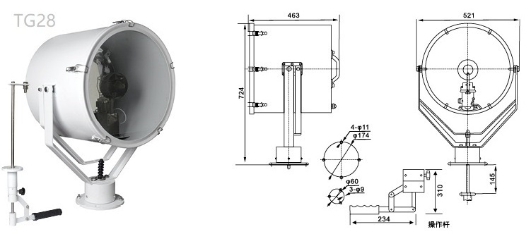 Manual type IP56 waterproof marine search light led searchlight 12V 24V 1000W 2000W TG26 TG27 TG28 marine search light