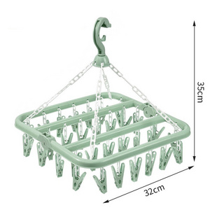 OWNSWING Clothes Drying Hanger With 32PCS Foldable Hanging Rack Laundry Hanger With Clips For Underwear