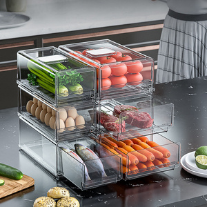 OWNSWING Refrigerator Storage Container With Drain Basket Household Storage Container With Drawer Pet Plastic Fridge Organizer