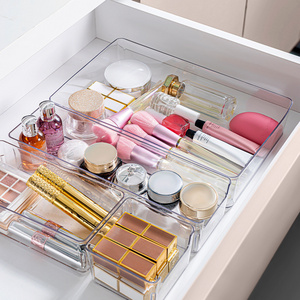 OWNSWING Clear Plastic Drawer Bins Storage Container Organizer for Under Desk Drawer Slide Out Hidden Drawers