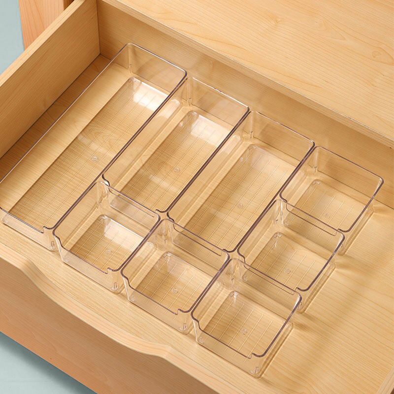 OWNSWING Clear Plastic Drawer Bins Storage Container Organizer for Under Desk Drawer Slide Out Hidden Drawers