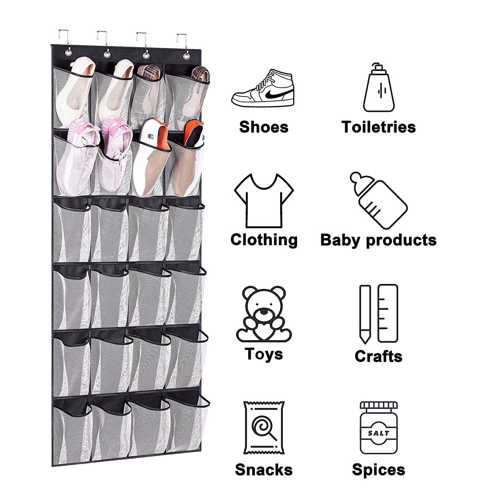 OWNSWING Grip Slip Resistant Breathable Space Sturdy Closet Storage Rack Saving Mesh Large 24 Pocket Shoe Organizer