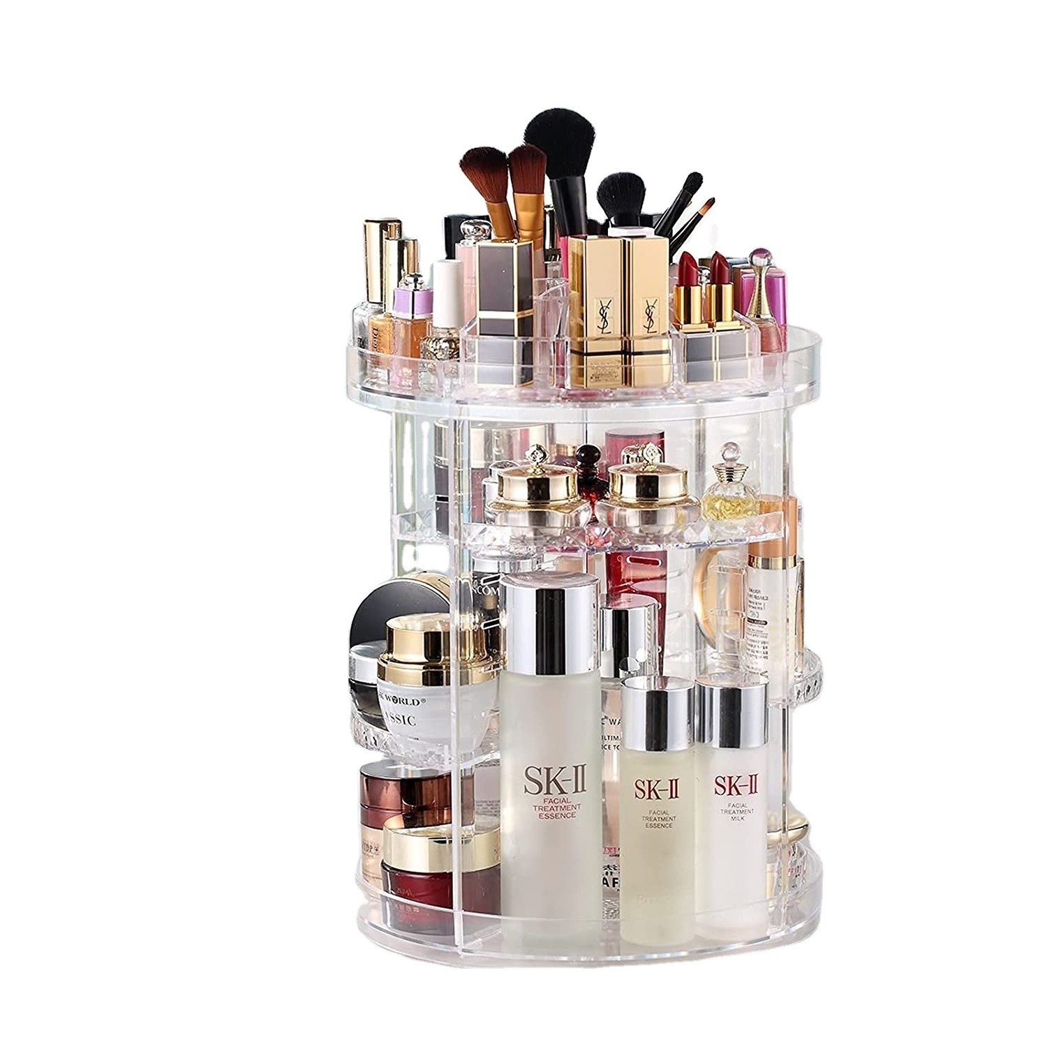 360 Degree Desktop Storage Rack Rotating Make Up Organizer Large Capacity Adjustable Cosmetic Storage Display Case