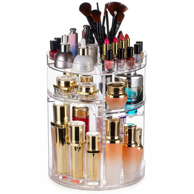 360 Degree Desktop Storage Rack Rotating Make Up Organizer Large Capacity Adjustable Cosmetic Storage Display Case