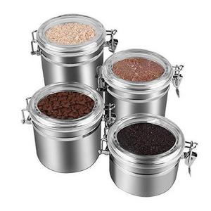 4-Piece Stainless Steel Airtight Canister Set Food Storage Container for Kitchen Counter, Tea, Sugar, Coffee, Candy