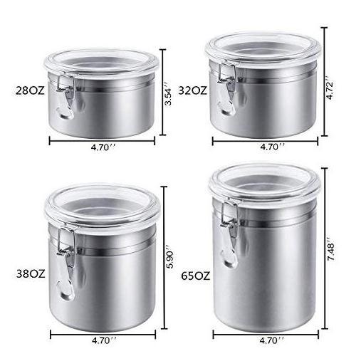 4-Piece Stainless Steel Airtight Canister Set Food Storage Container for Kitchen Counter, Tea, Sugar, Coffee, Candy