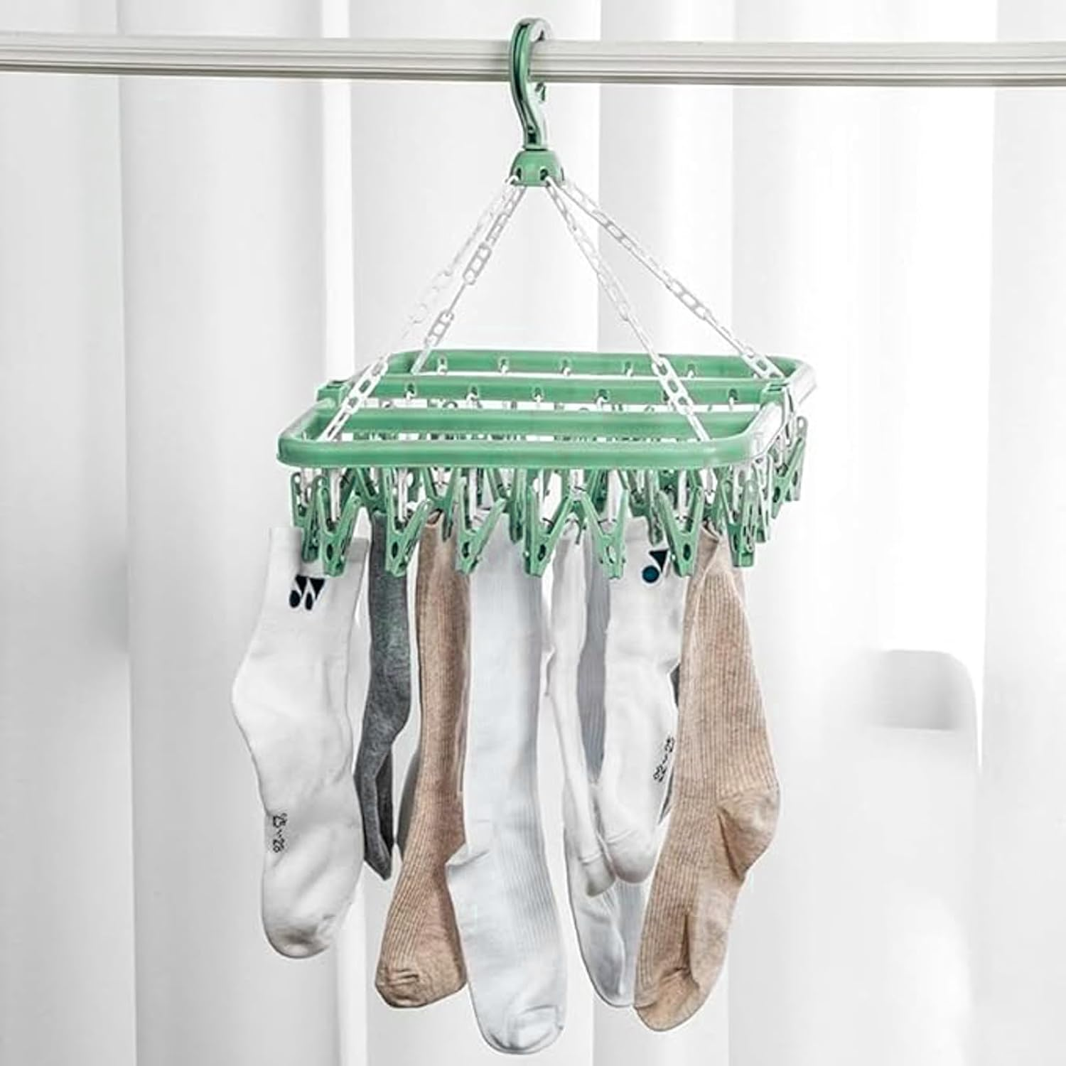 OWNSWING Clothes Drying Hanger With 32PCS Foldable Hanging Rack Laundry Hanger With Clips For Underwear