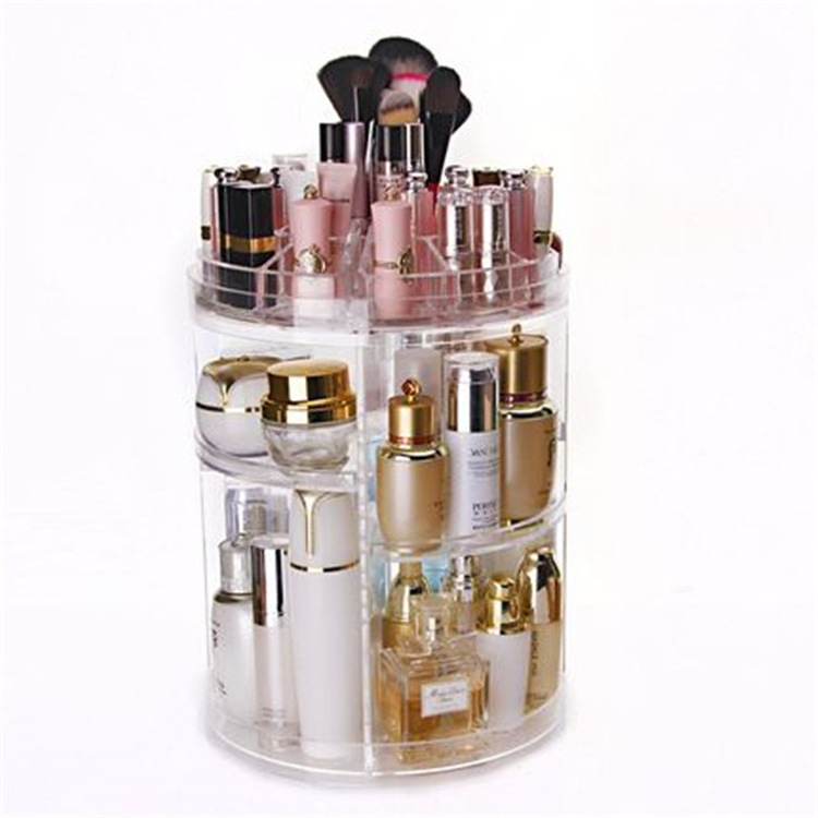 360 Degree Desktop Storage Rack Rotating Make Up Organizer Large Capacity Adjustable Cosmetic Storage Display Case