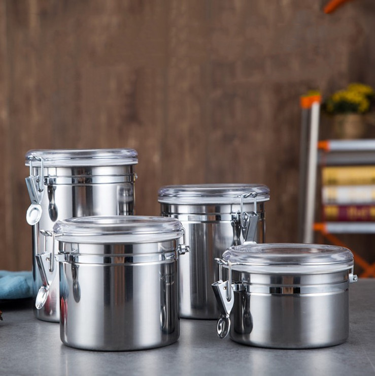 Stainless Steel Airtight Canister with Clear Acrylic Lid and Locking Clamp