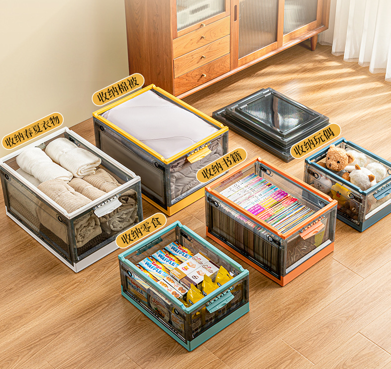 Foldable Plastic Storage Boxes with Latching Lids wheels Clear Storage Bins for Home Organization Collapsible Container