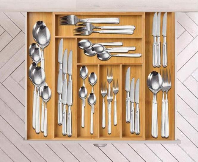 Expandable Drawer Organizer For Utensils Holder Adjustable Cutlery Tray Wood Drawer Dividers For Silverware Kitchen