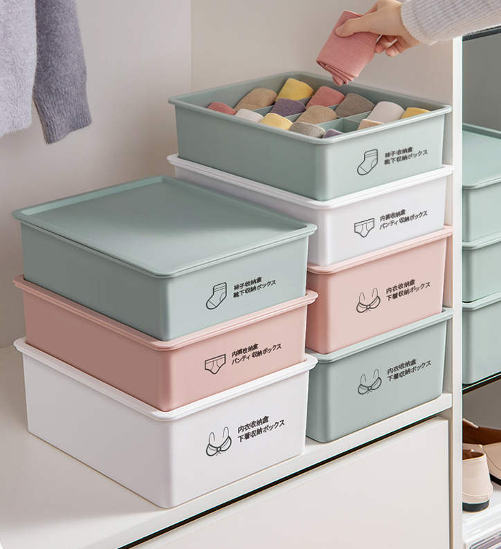 Underwear Storage Cubes with Lids Drawer Organizer for Closet Plastic Stackable Drawer Dividers for Clothes