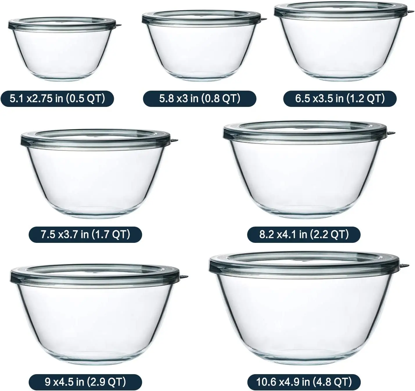 Glass Mixing Fresh Bowl Set Round Glass Fruit Salad Food Containers Serving Bowl With Plastic Lid