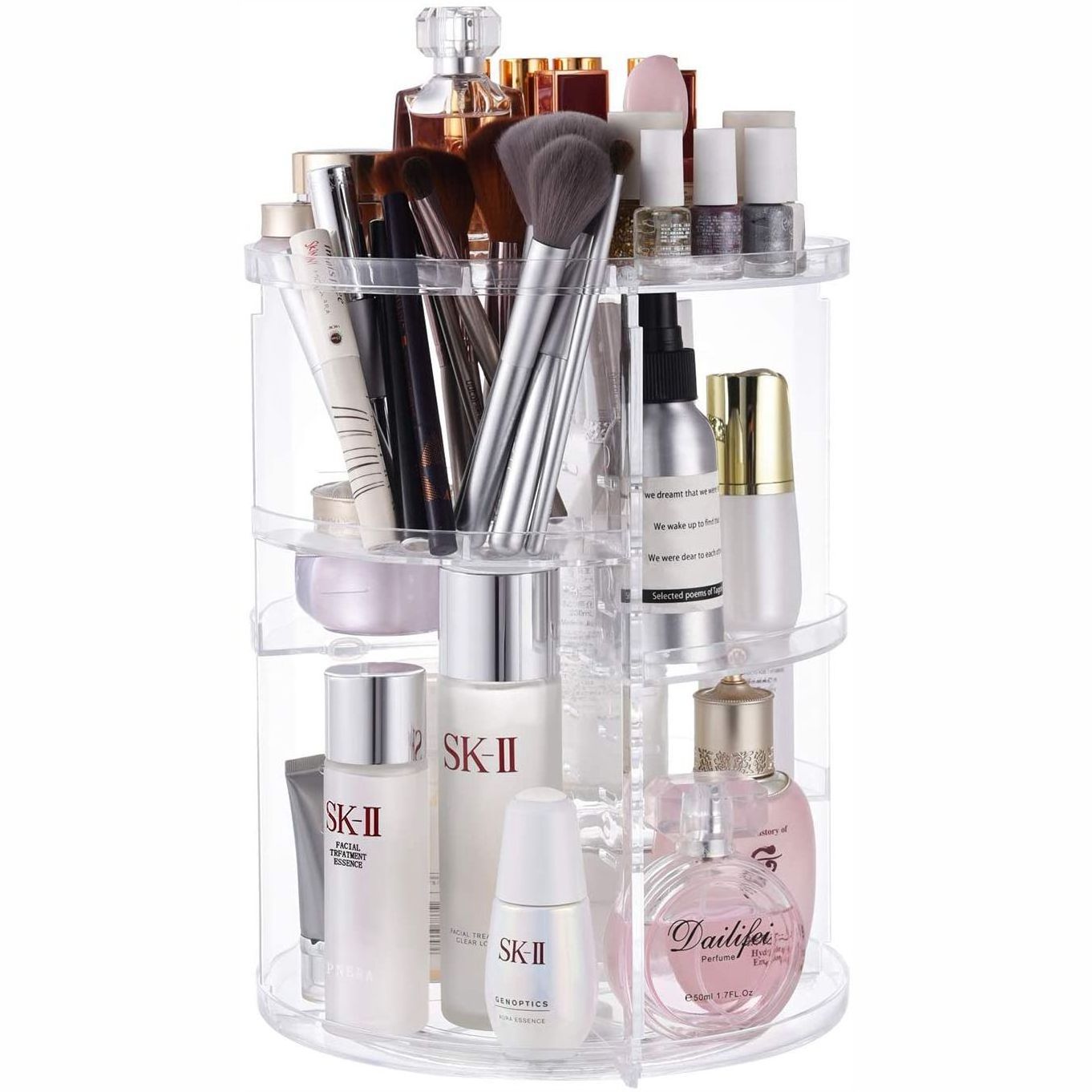 360 Degree Desktop Storage Rack Rotating Make Up Organizer Large Capacity Adjustable Cosmetic Storage Display Case