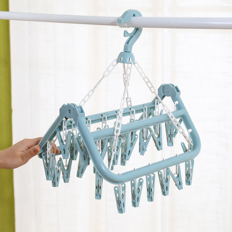 OWNSWING Clothes Drying Hanger With 32PCS Foldable Hanging Rack Laundry Hanger With Clips For Underwear